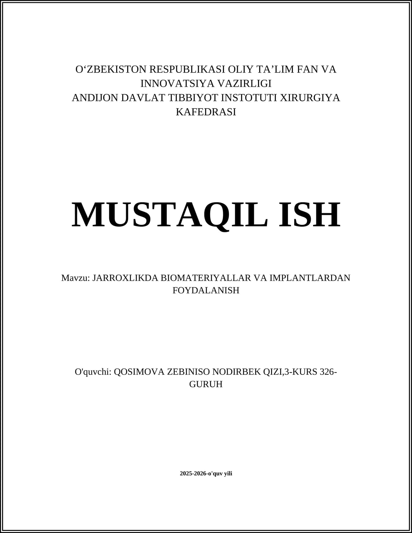 JARROXLIKDA BIOMATERIYALLAR VA IMPLANTLARDAN FOYDALANISH
