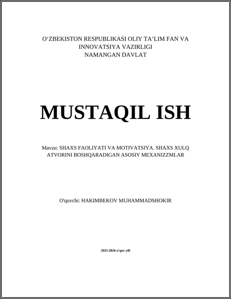 SHAXS FAOLIYATI VA MOTIVATSIYA