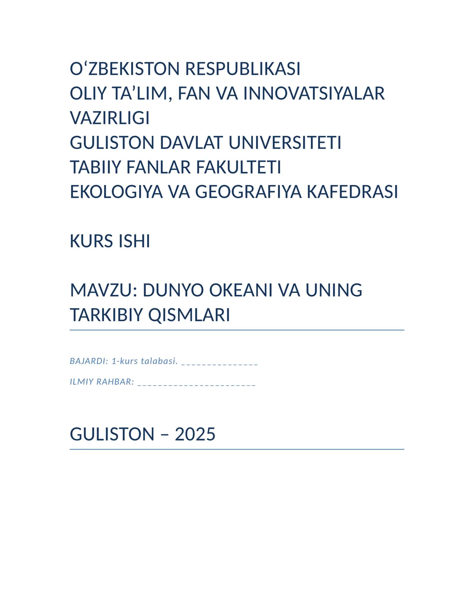 Dunyo Okeani va uning Tarkibiy Qismlari