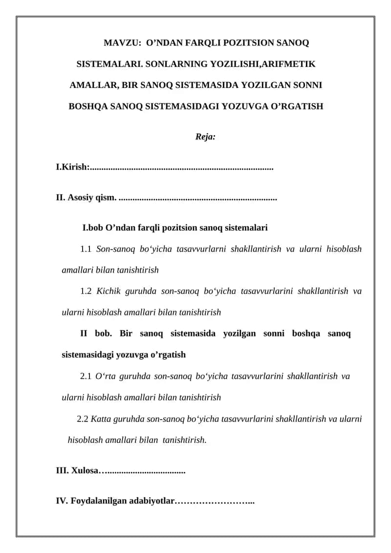 O’ndan farqli pozitsion sanoq sistemalari