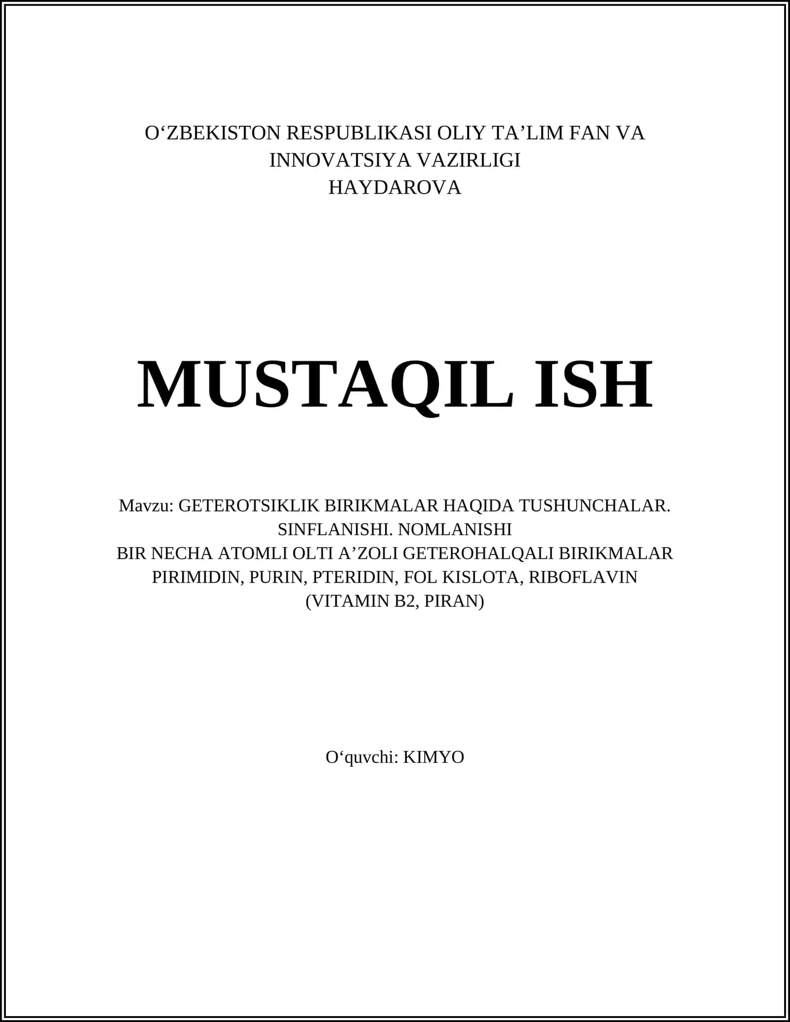 GETEROTSIKLIK BIRIKMALAR HAQIDA TUSHUNCHALAR