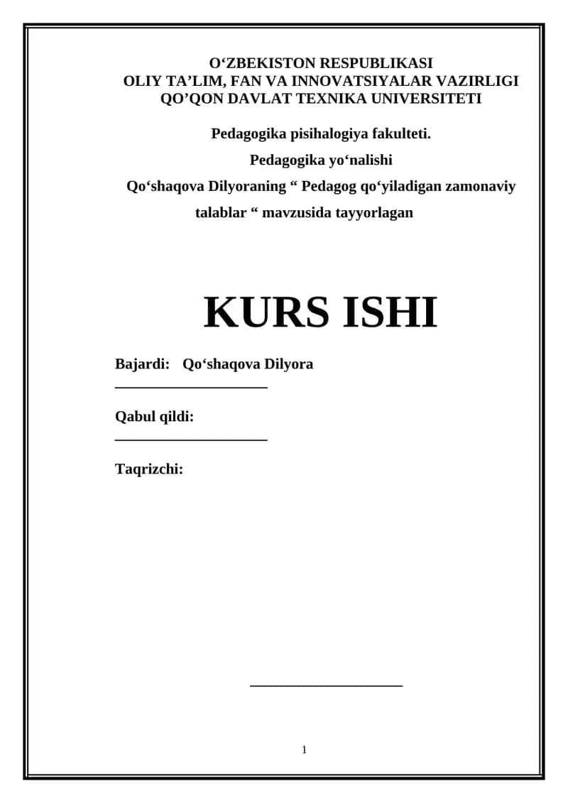 Pedagog kasbiga qo'yilgan zamonaviy talablar