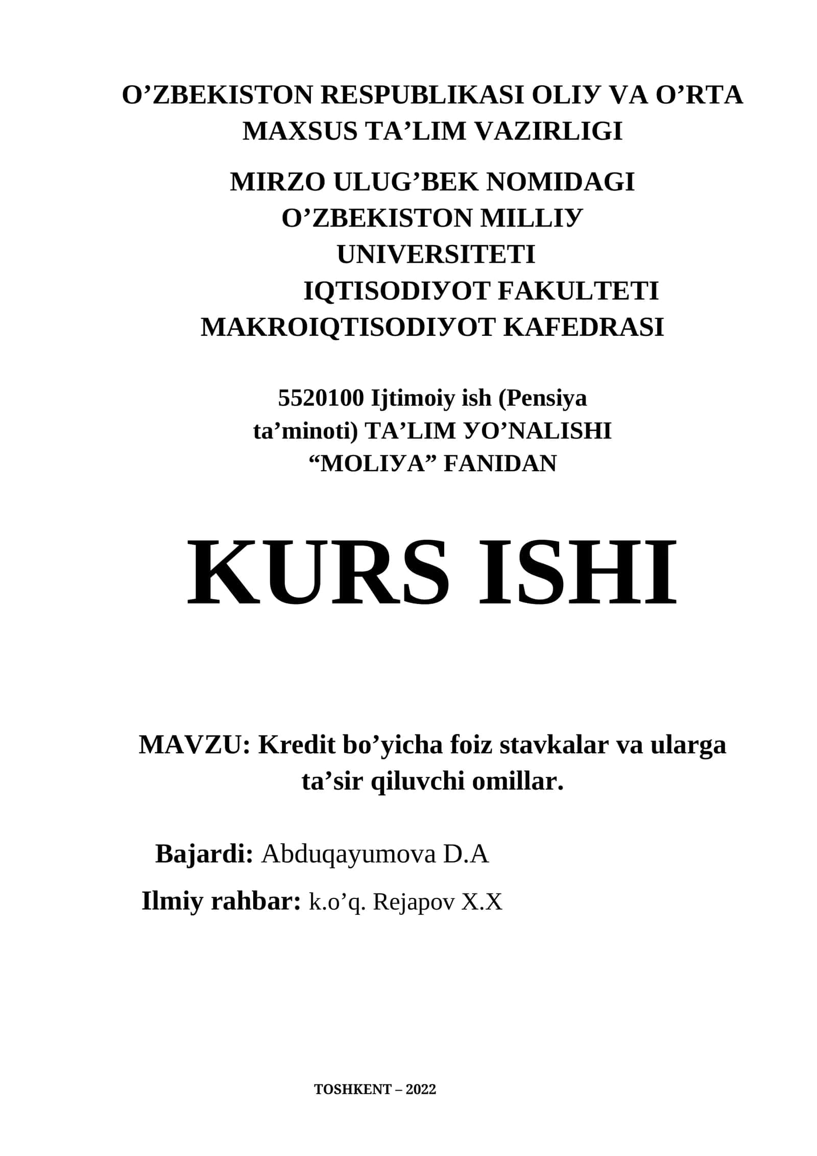 Krеdit bо’уichа fоiz stаvkаlаr vа ulаrgа tа’sir qiluvchi оmillаr