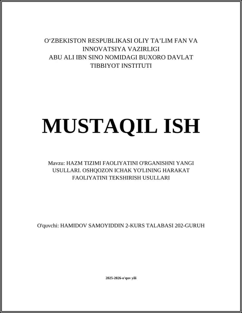 HAZM TIZIMI FAOLIYATINI O'RGANISHNI YANGI USULLARI