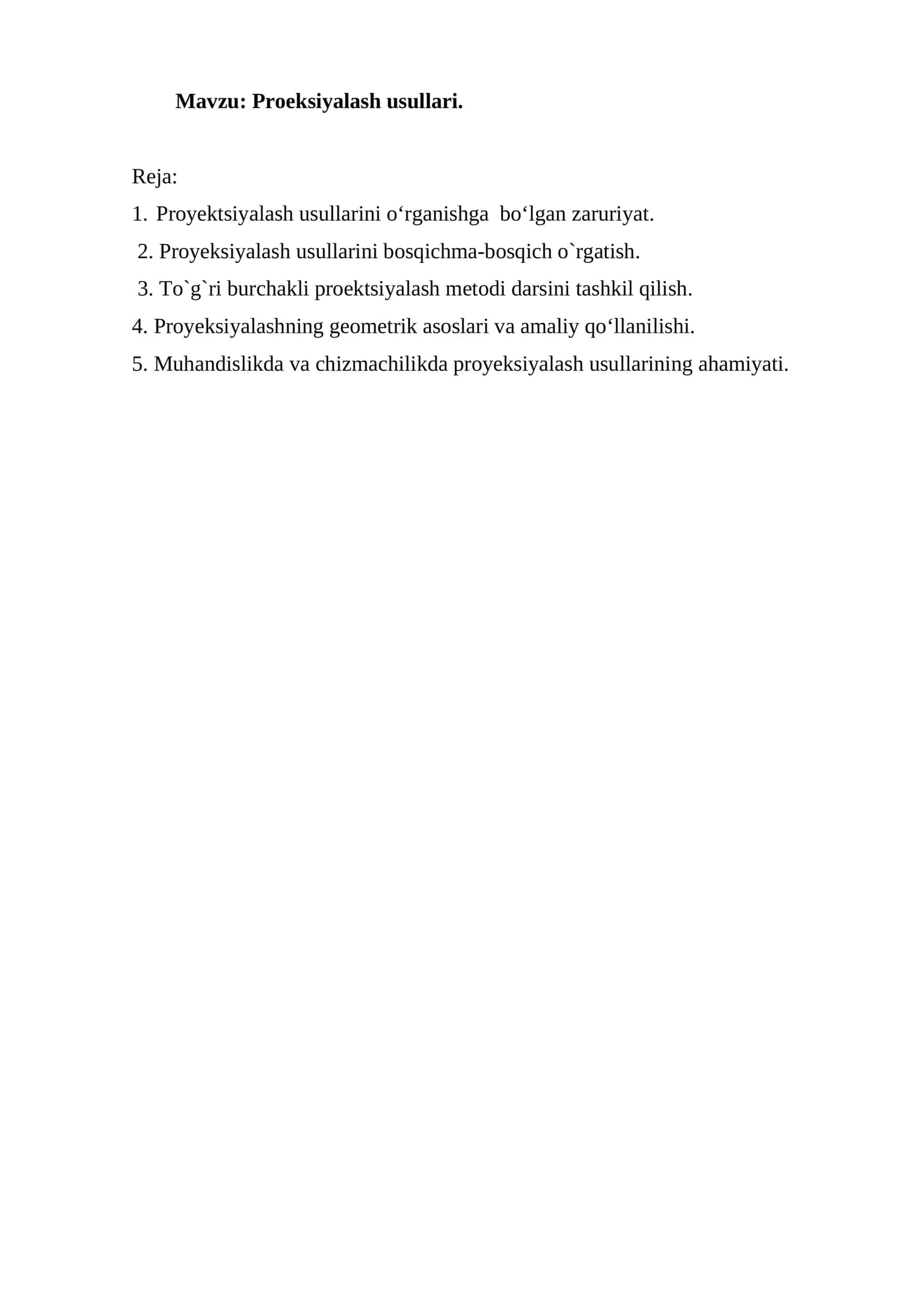 Proeksiyalash usullari