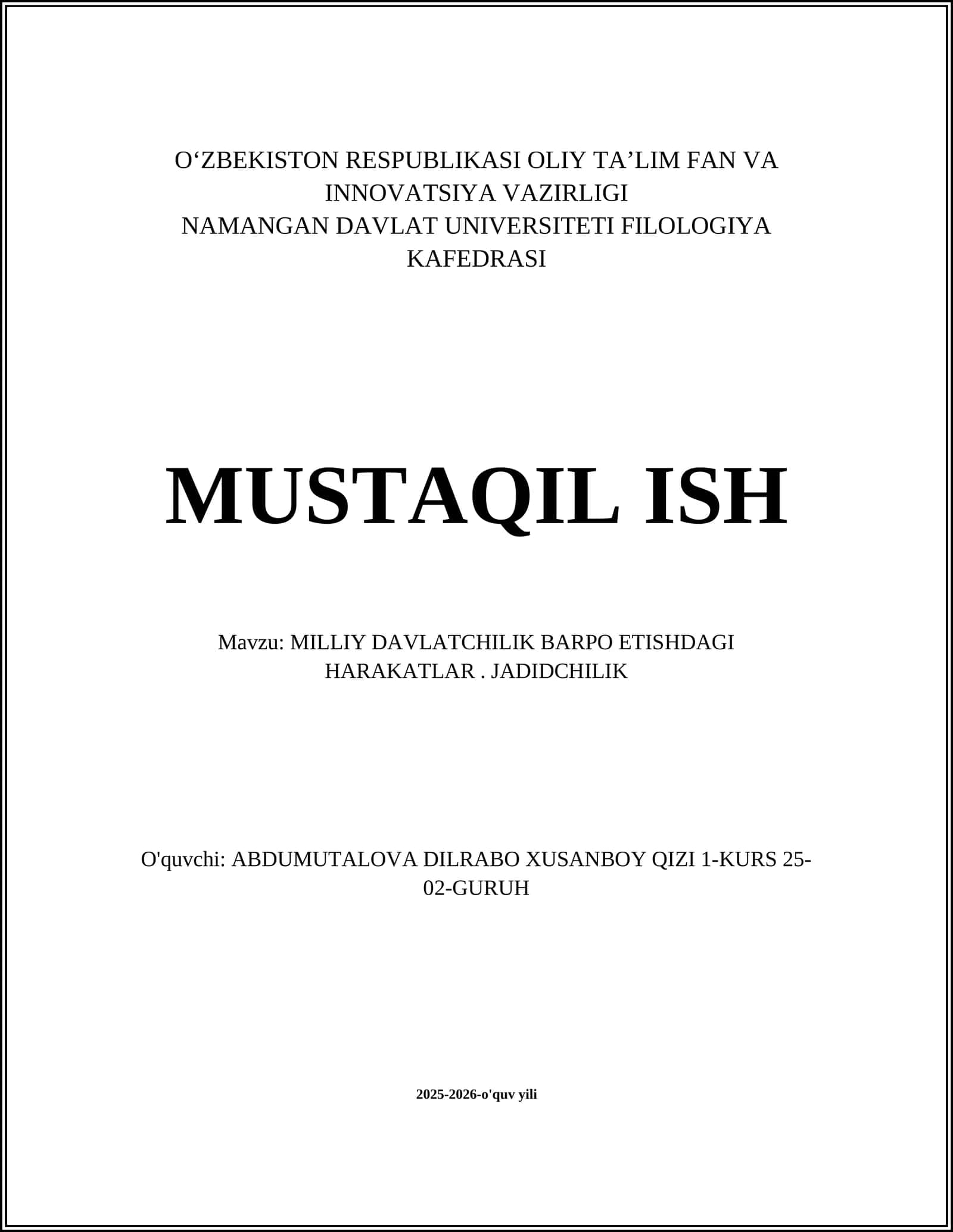 MILLIY DAVLATCHILIK BARPO ETISHDAGI HARAKATLAR. JADIDCHILIK