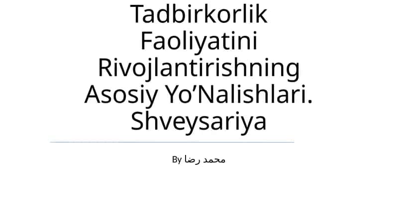 Tadbirkorlik Faoliyatini Rivojlantirishning Asosiy Yo’Nalishlari. Shveysariya