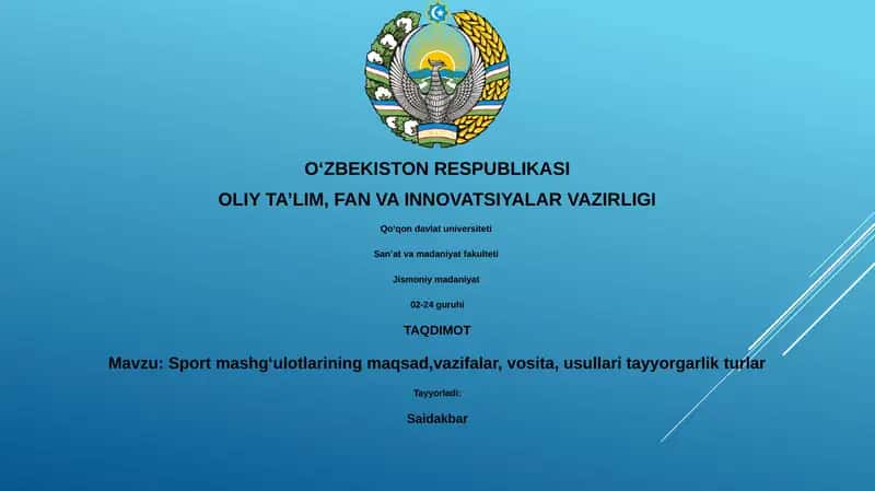 Sport mashgʻulotlarining maqsad,vazifalar, vosita, usullari tayyorgarlik turlar