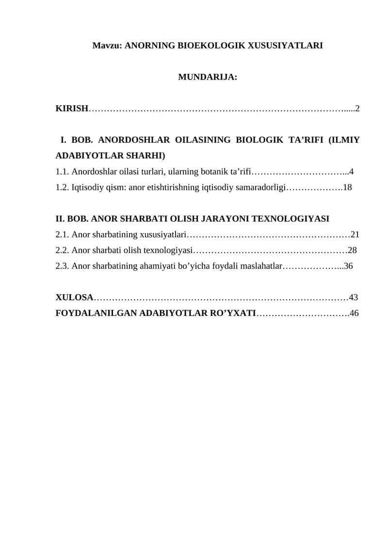 ANORNING BIOEKOLOGIK XUSUSIYATLARI