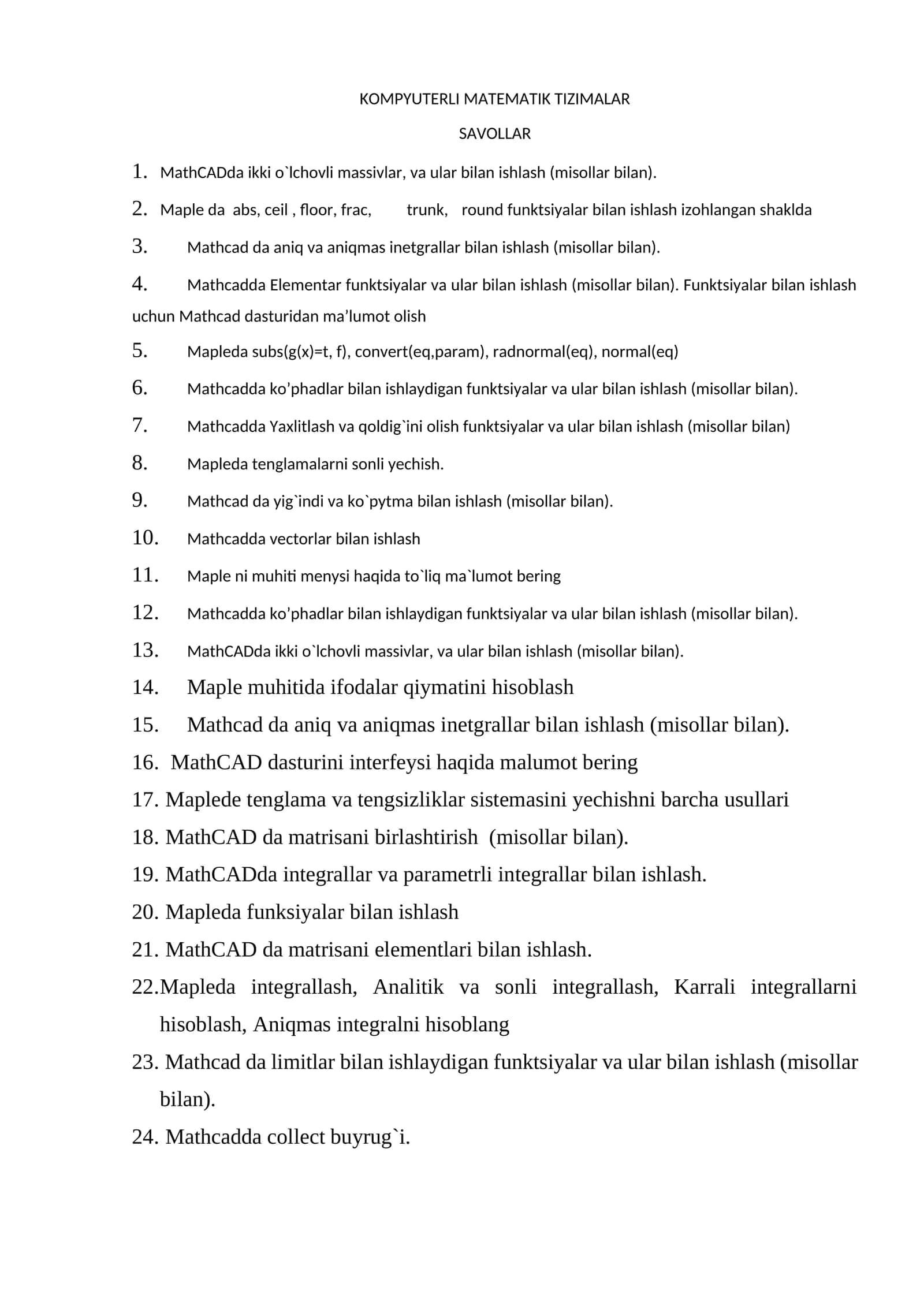 KOMPYUTERLI MATEMATIK TIZIMALAR