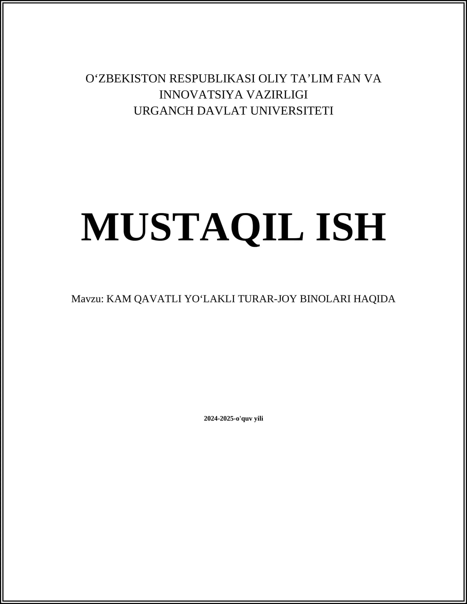 KAM QAVATLI YOʻLAKLI TURAR-JOY BINOLARI HAQIDA