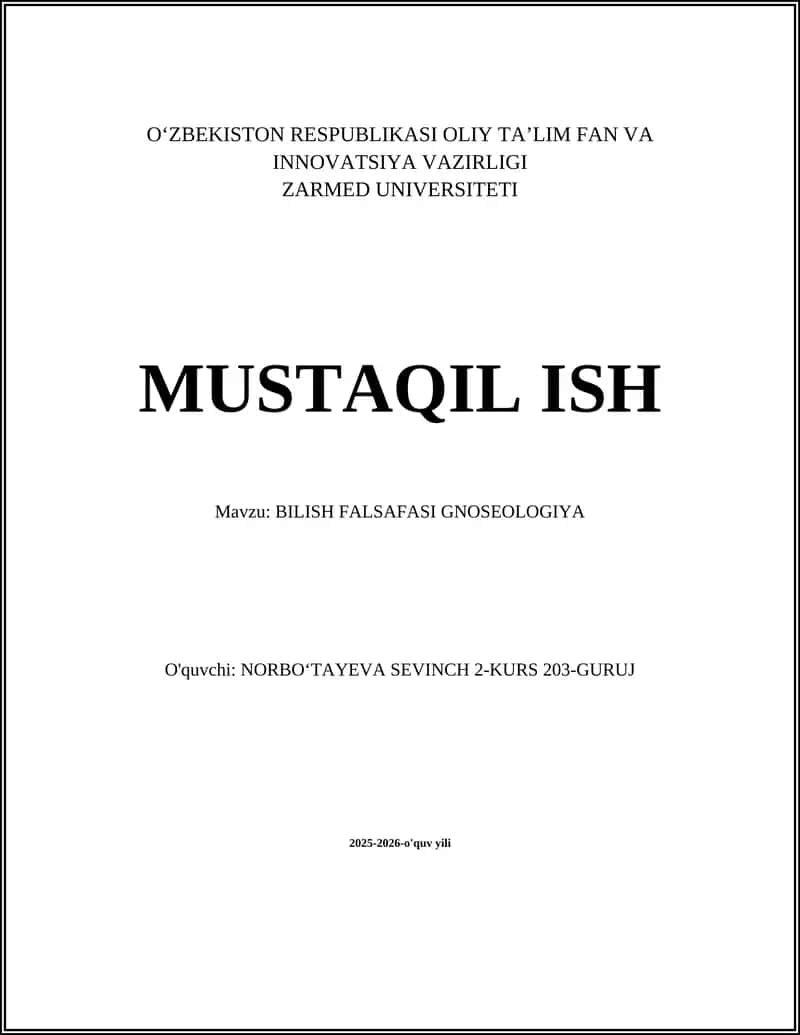 BILISH FALSAFASI GNOSEOLOGIYA