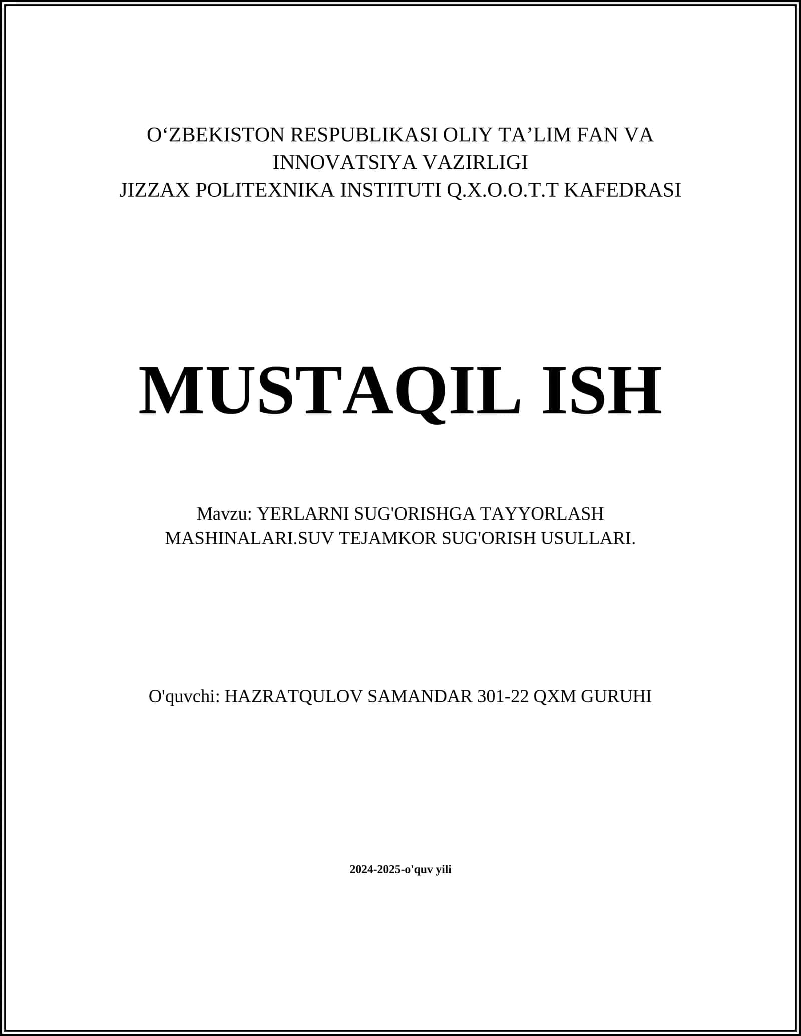 YERLARNI SUG'ORISHGA TAYYORLASH MASHINALARI.SUV TEJAMKOR SUG'ORISH USULLARI