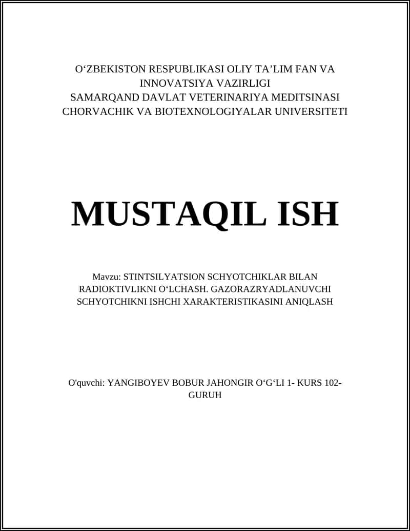 STINTSILYATSION SCHYOTCHIKLAR BILAN RADIOKTIVLIKNI OʻLCHASH
