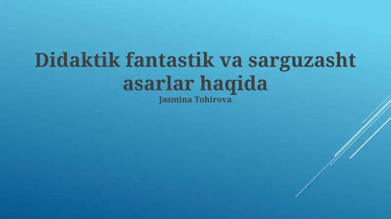 Didaktik Fantastika va Sarguzasht Asarlari