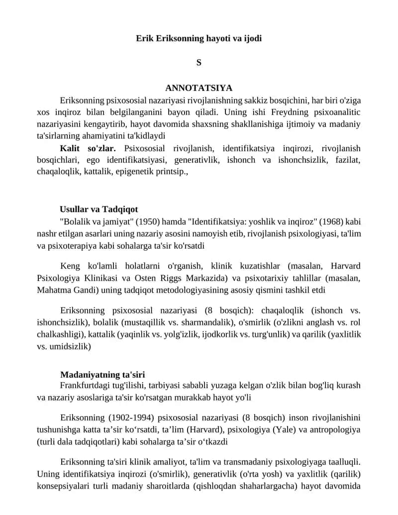 Erik Eriksonning hayoti va ijodi