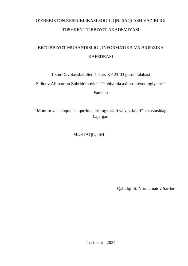Monitor va sichqoncha qurilmalarining turlari va vazifalari