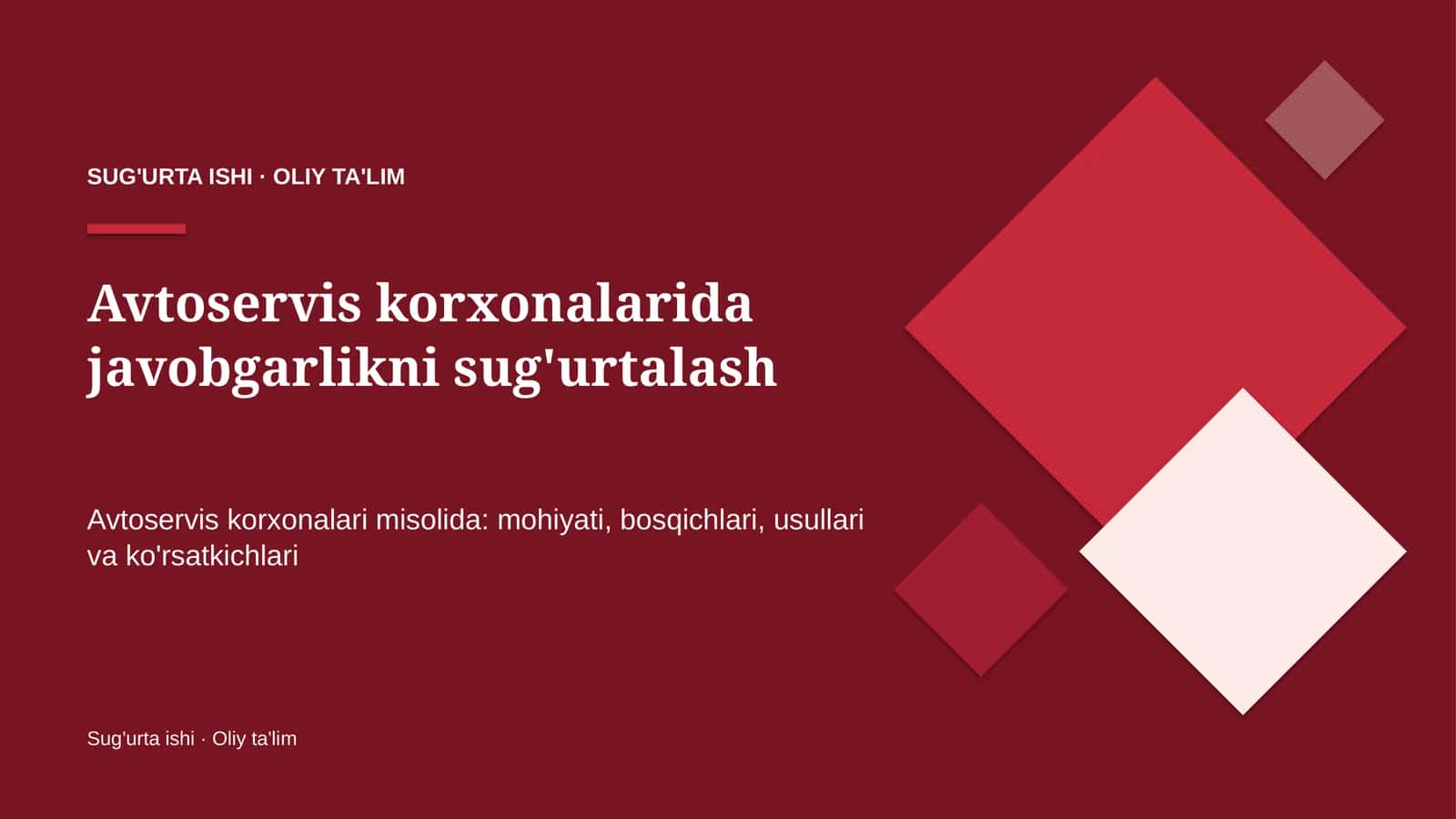 Avtoservis korxonalari: javobgarlikni sug'urtalash