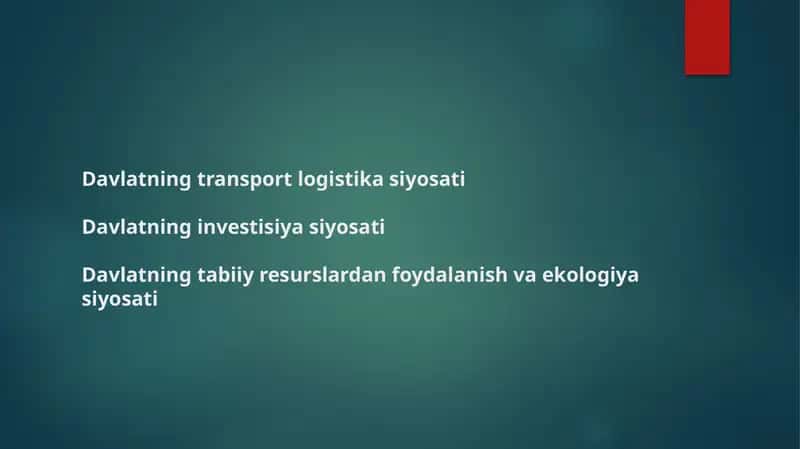 Davlatning transport logistika siyosati