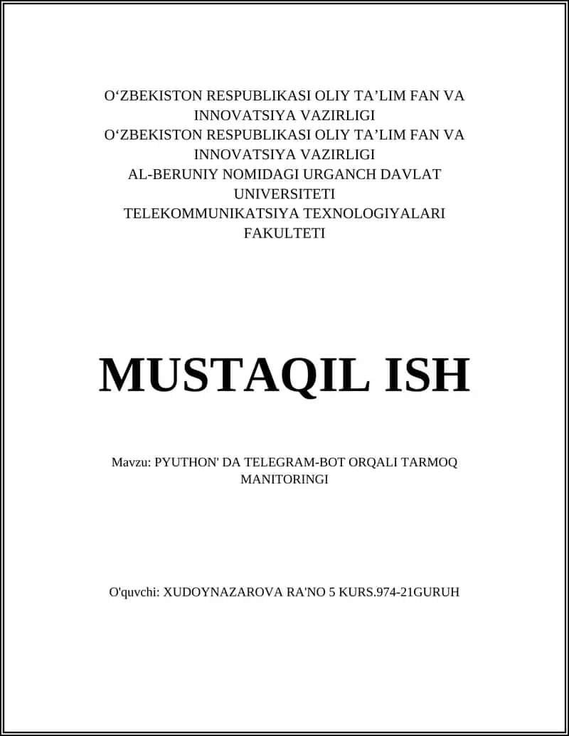 PYUTHON' DA TELEGRAM-BOT ORQALI TARMOQ MANITORINGI