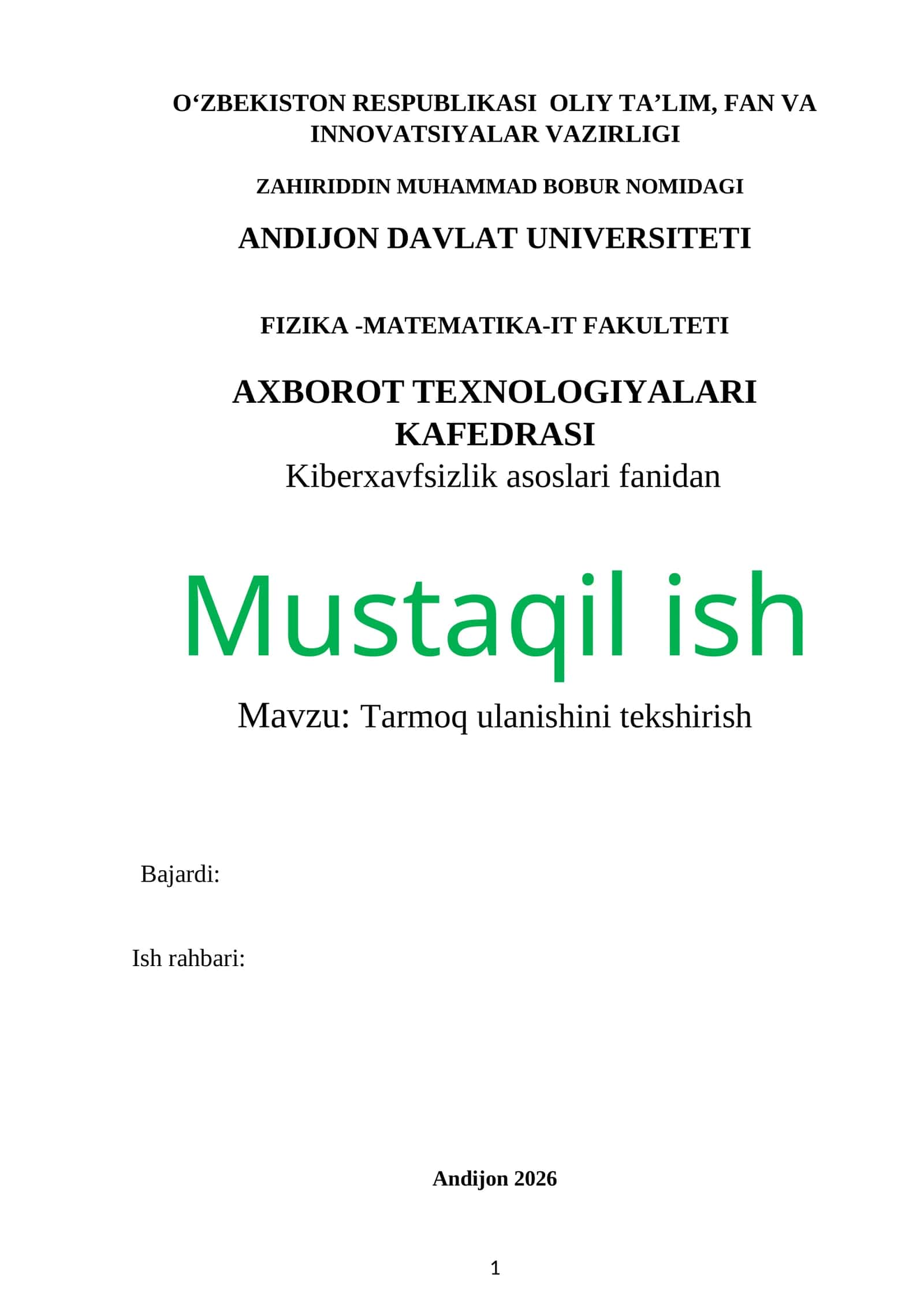 Tarmoq ulanishini tekshirish