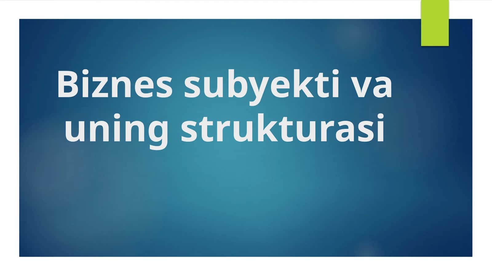 Biznes subyekti va uning strukturasi