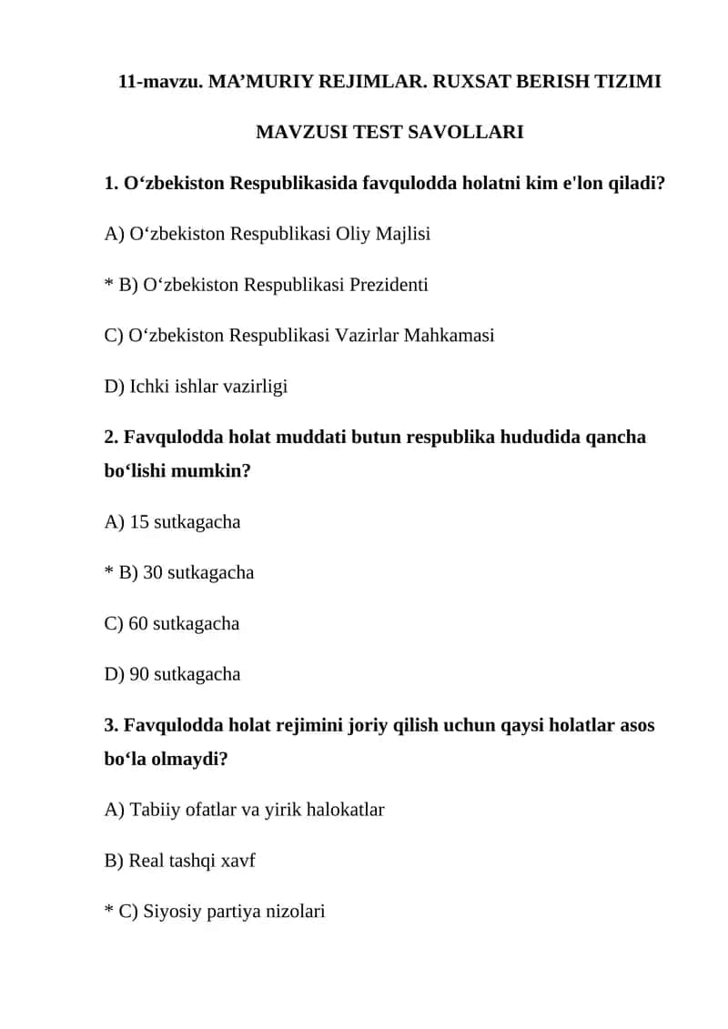MA’MURIY REJIMLAR. RUXSAT BERISH TIZIMI