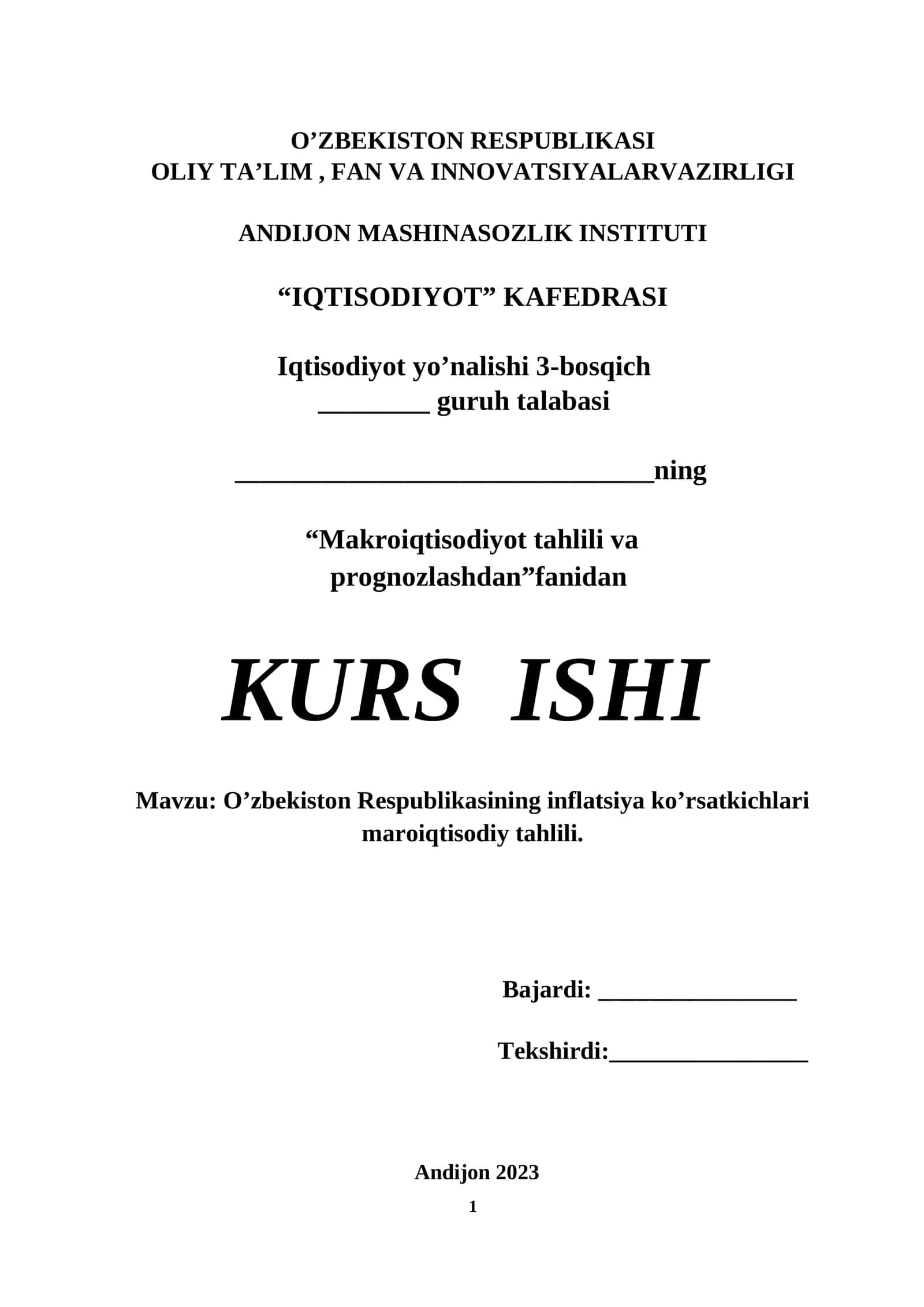 O’zbekiston Respublikasining inflatsiya ko’rsatkichlari maroiqtisodiy tahlili