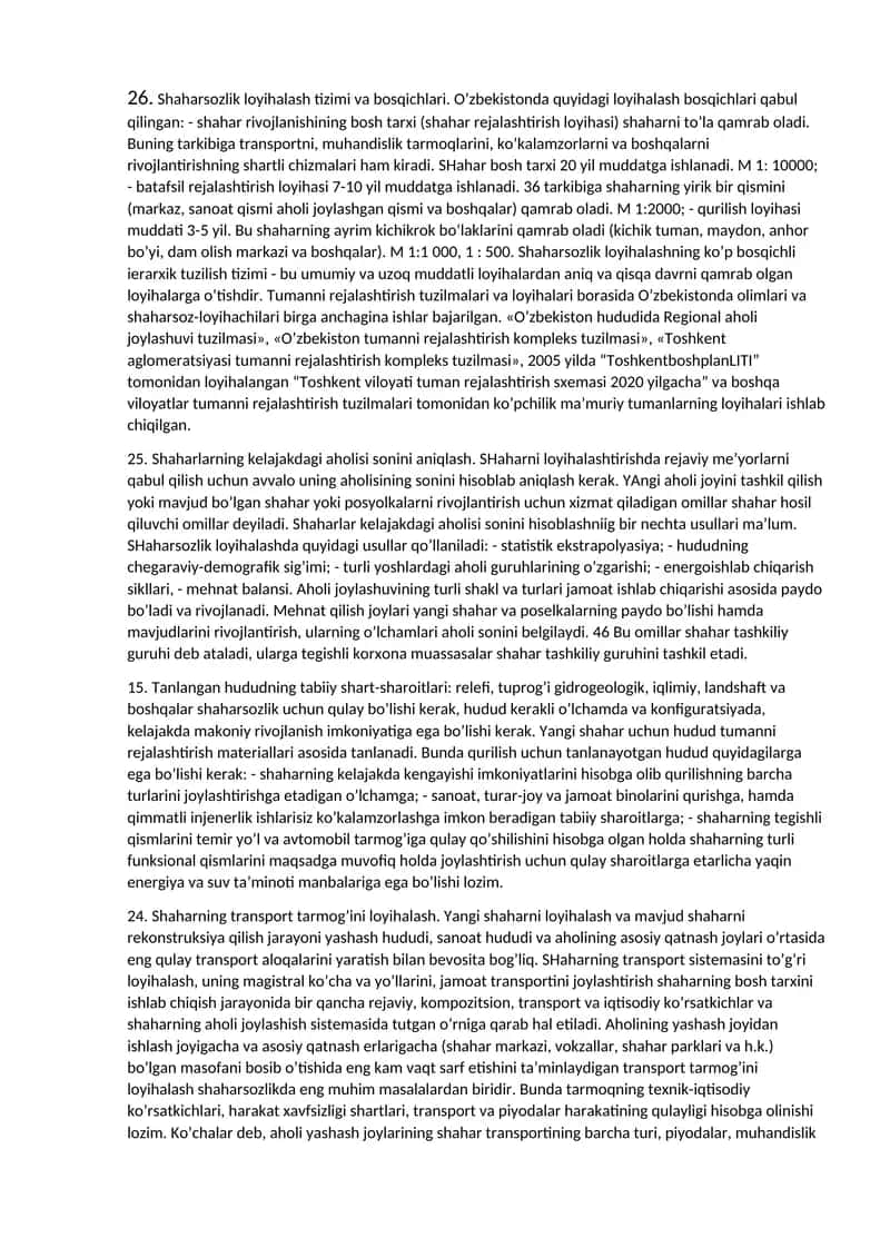 Shaharsozlik loyihalash tizimi va bosqichlari