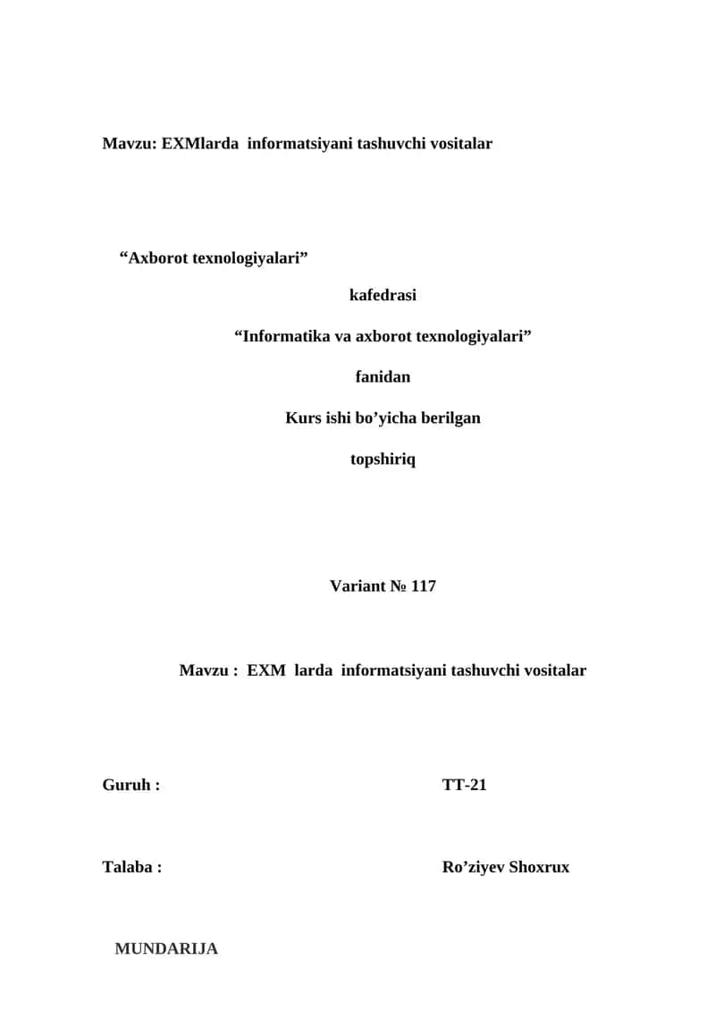 EXM larda informatsiyani tashuvchi vositalar