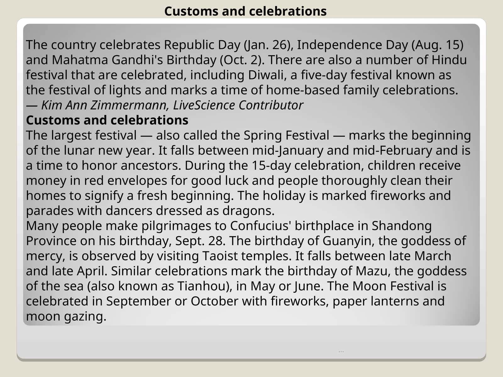 Customs and celebrations