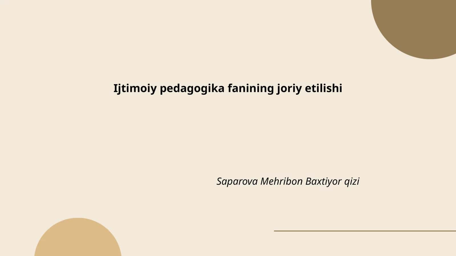 Ijtimoiy pedagogika fanining joriy etilishi