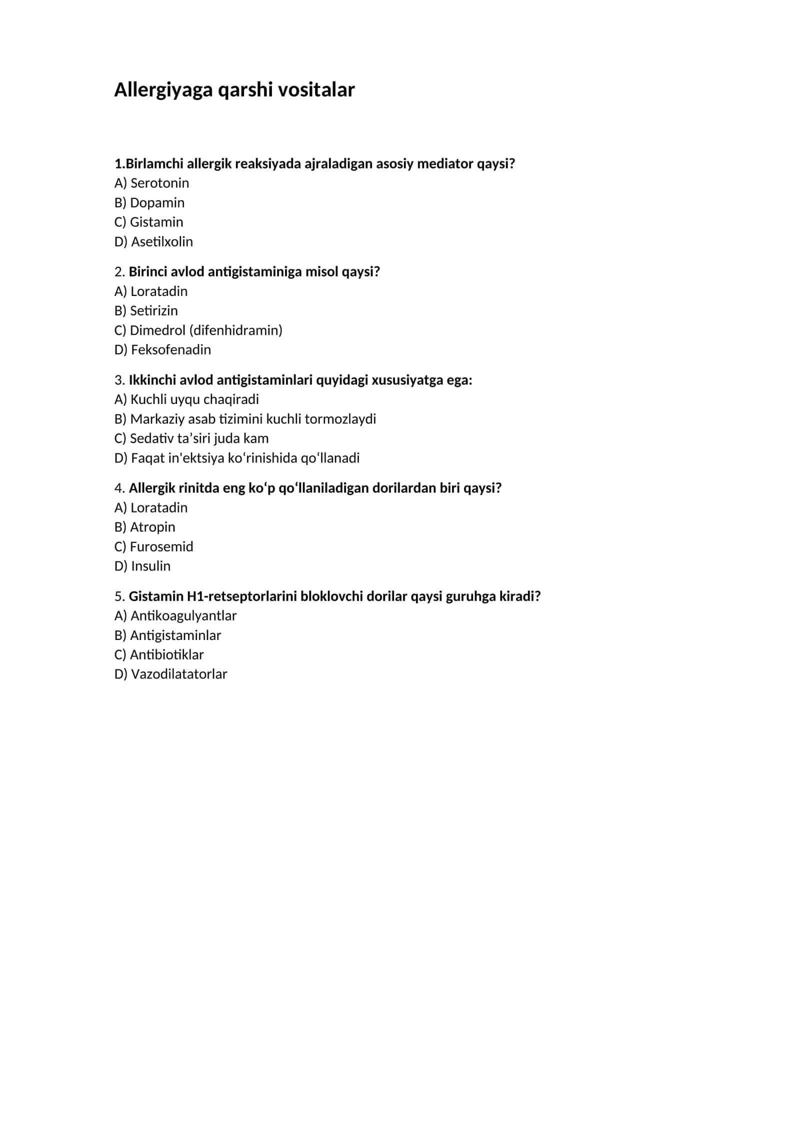 Allergiyaga qarshi vositalar