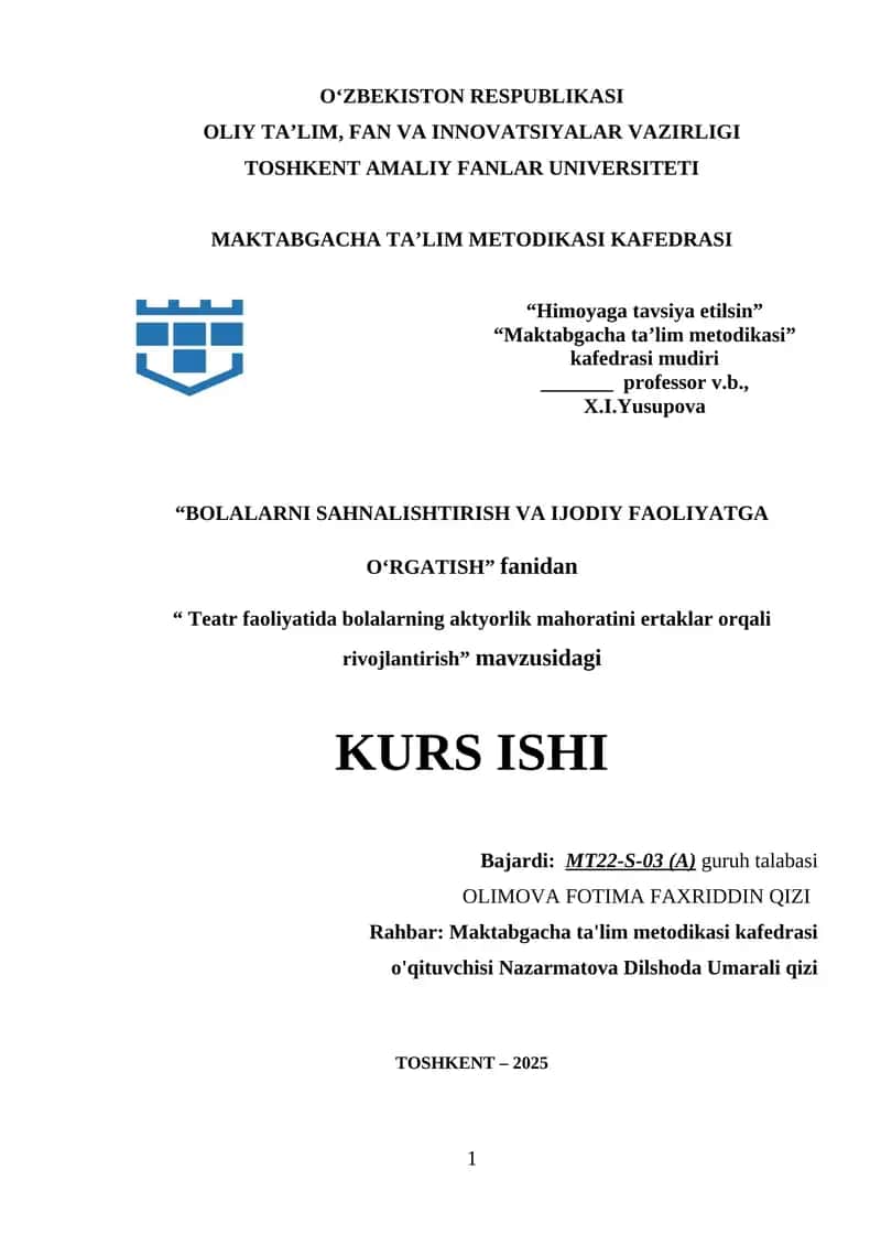 Teatr faoliyatida bolalarning aktyorlik mahoratini ertaklar orqali rivojlantirish