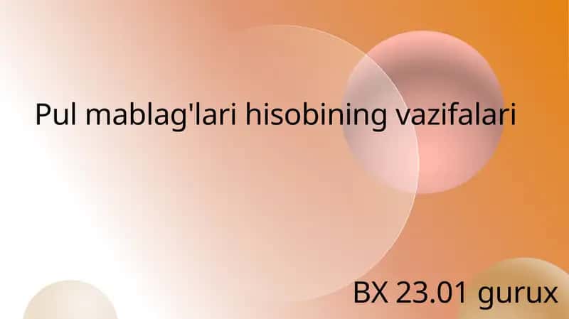 Pul mablag'lari hisobining vazifalari