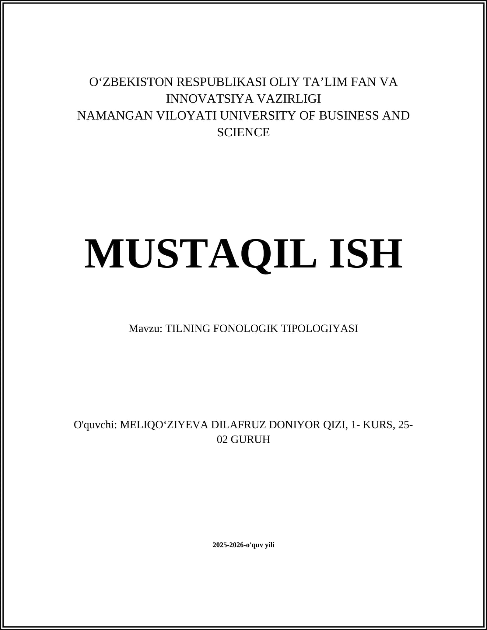 TILNING FONOLOGIK TIPOLOGIYASI
