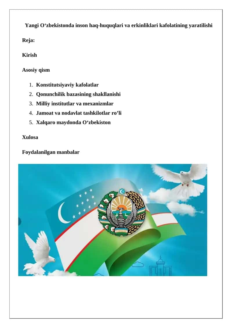 Yangi O‘zbekistonda inson haq-huquqlari va erkinliklari kafolatining yaratilishi