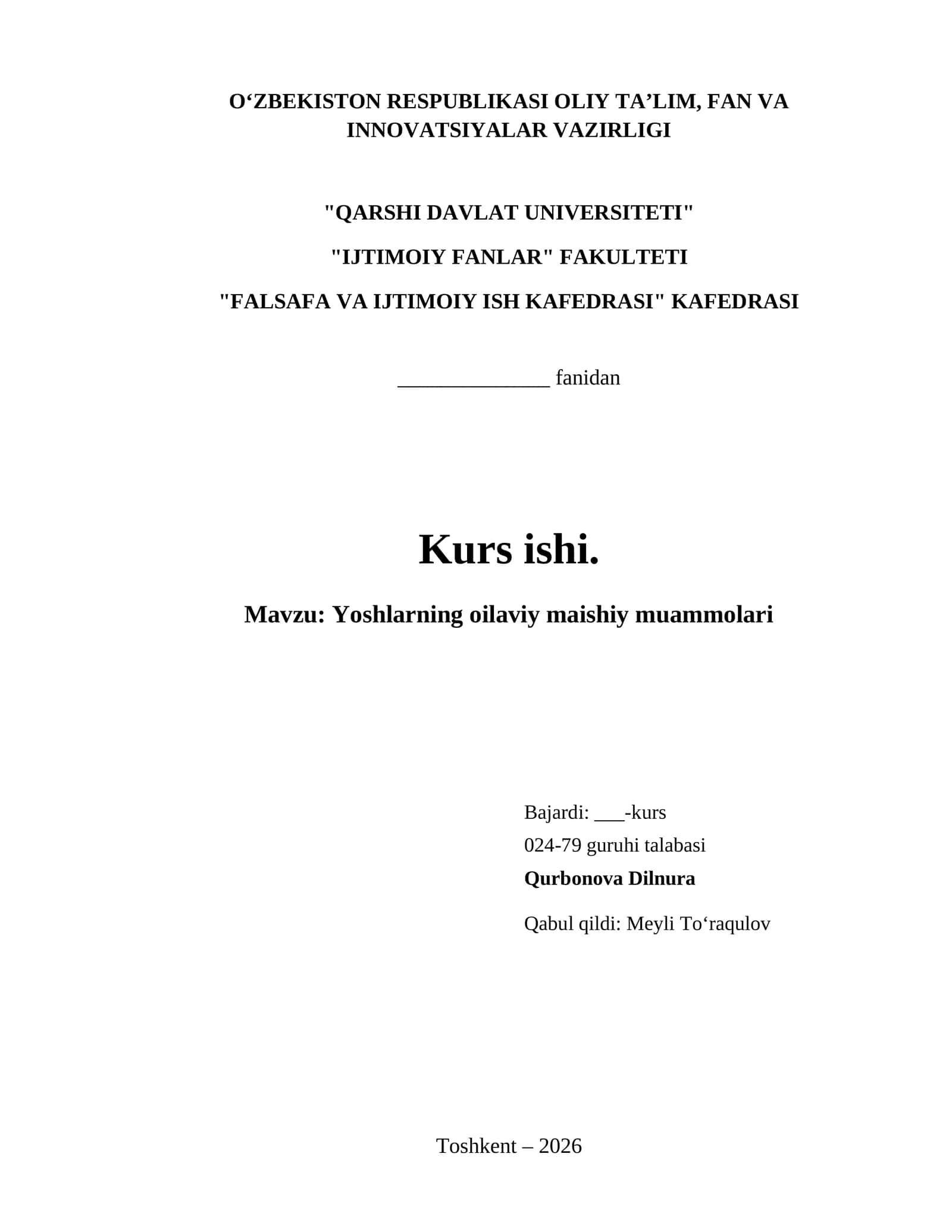 Yoshlarning oilaviy maishiy muammolari