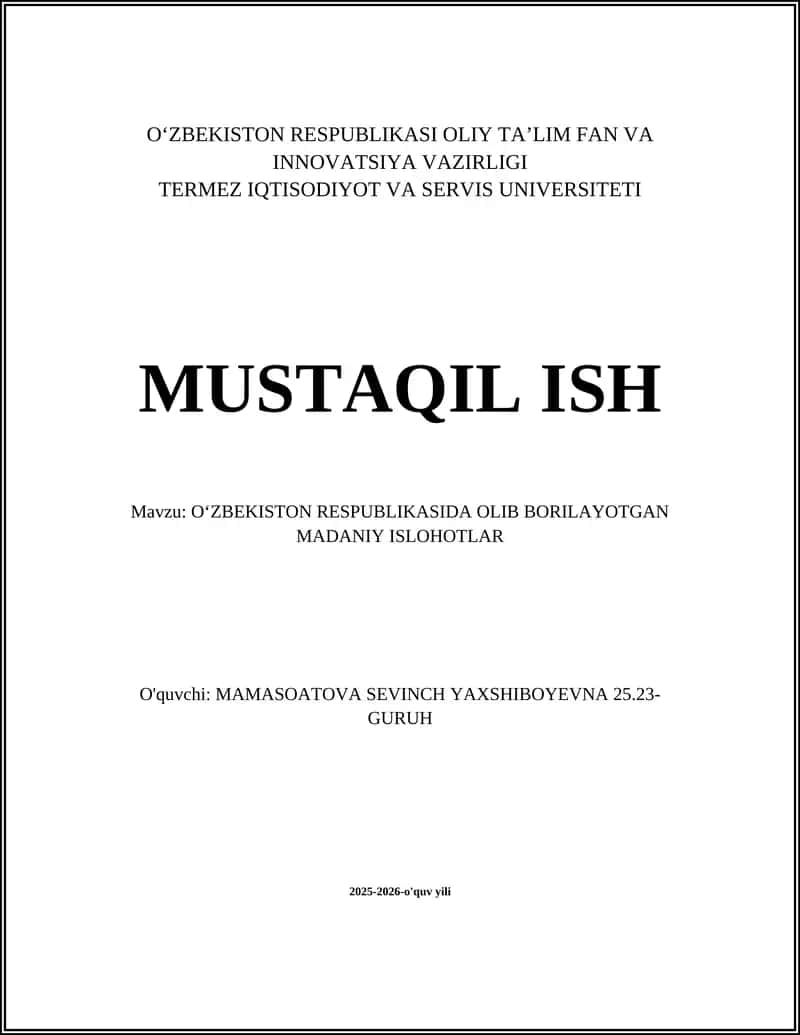 Oʻzbekiston Respublikasida Olib Borilayotgan Madaniy Islohotlar