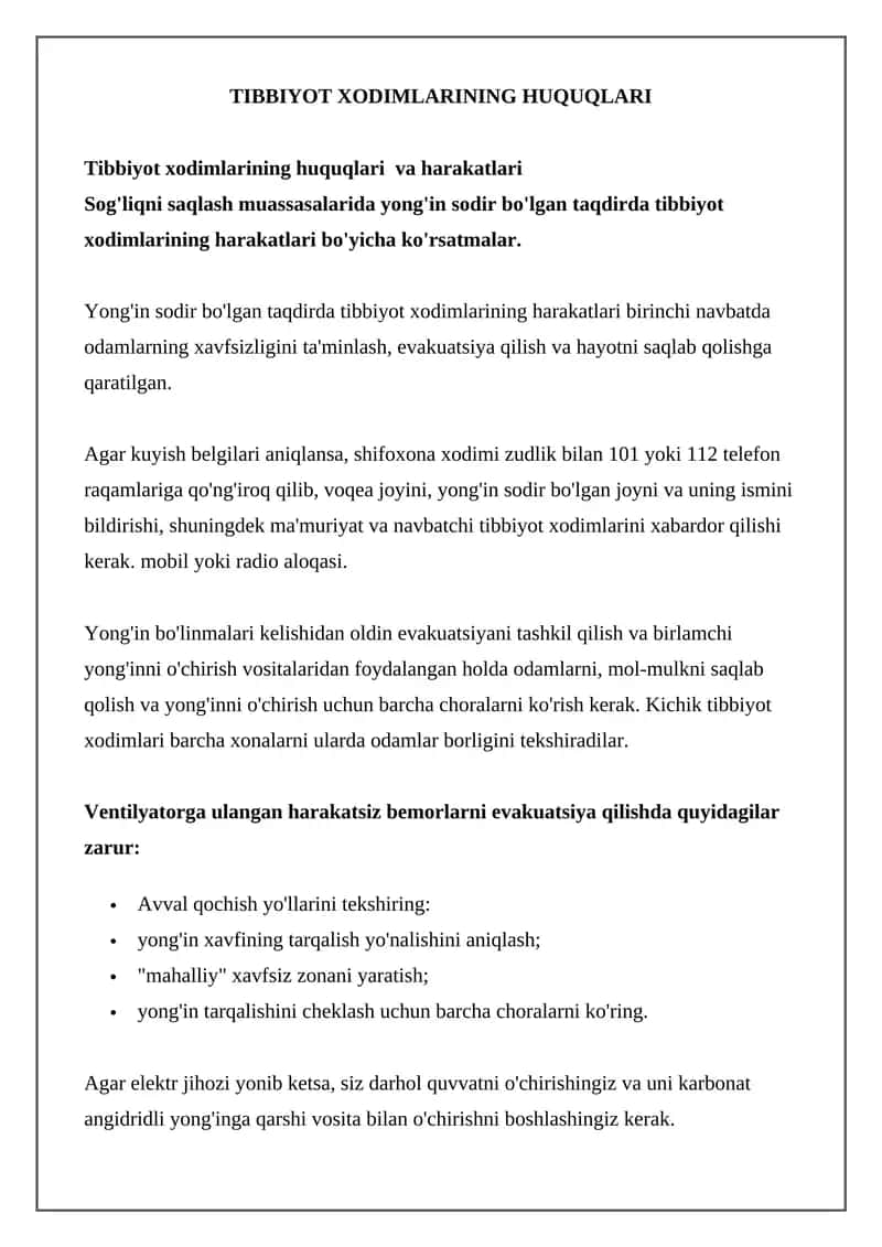 Tibbiyot Xodimlarining Huquqlari