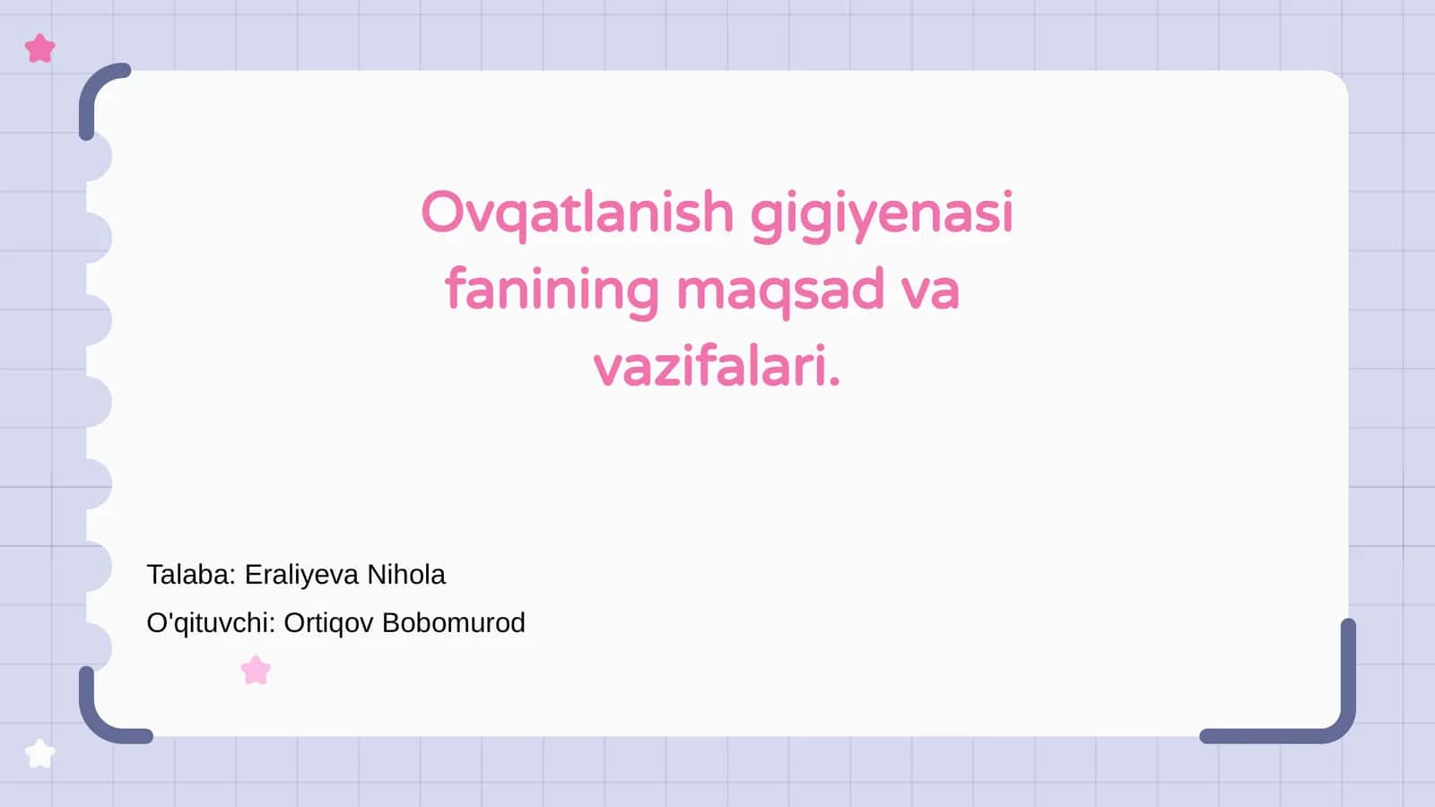 Ovqatlanish gigiyenasi fanining maqsad va vazifalari