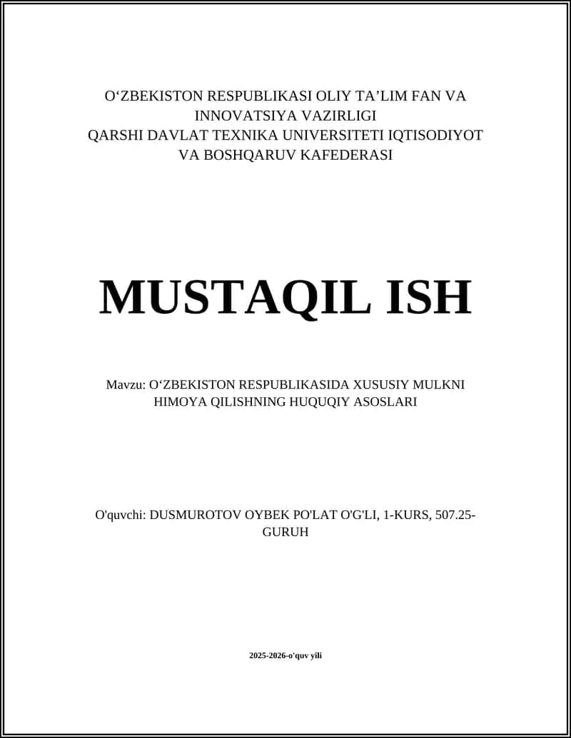 O'ZBEKISTON RESPUBLIKASI OLIY TA’LIM FAN VA INNOVATSIYA VAZIRLIGI
