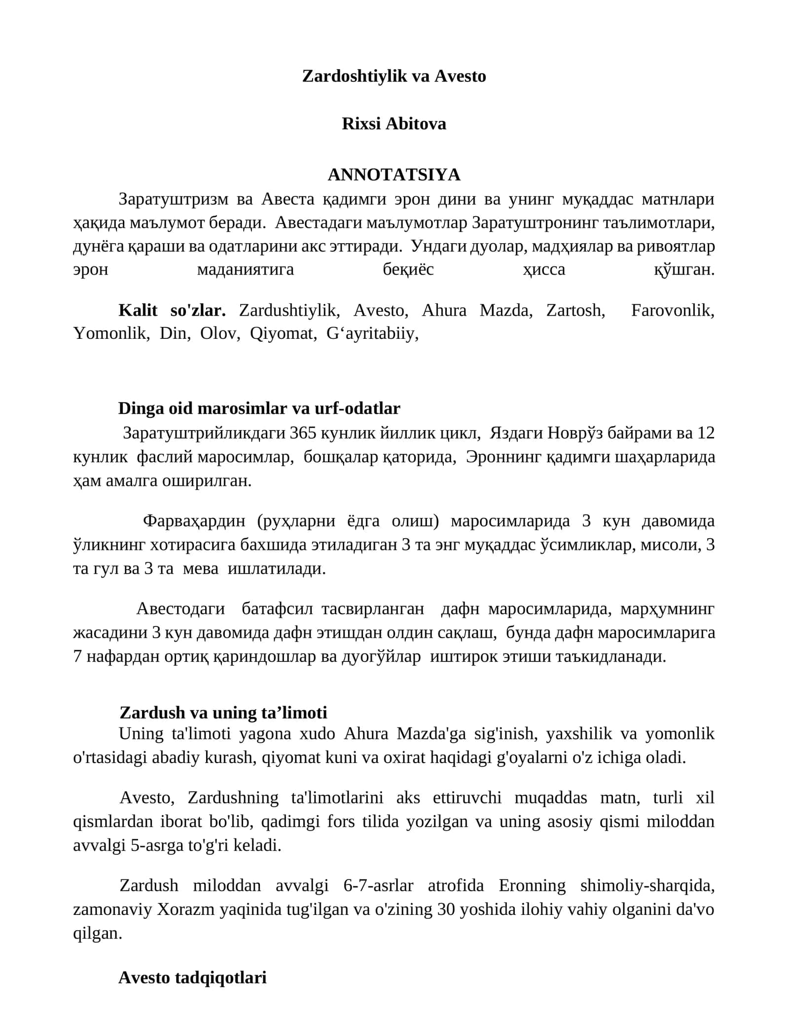 Zardoshtiylik va Avesto