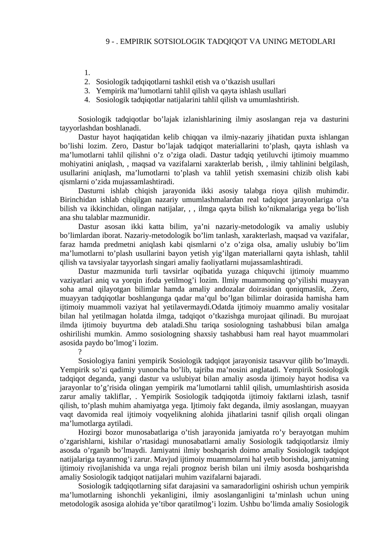 EMPIRIK SOTSIOLOGIK TADQIQOT VA UNING METODLARI