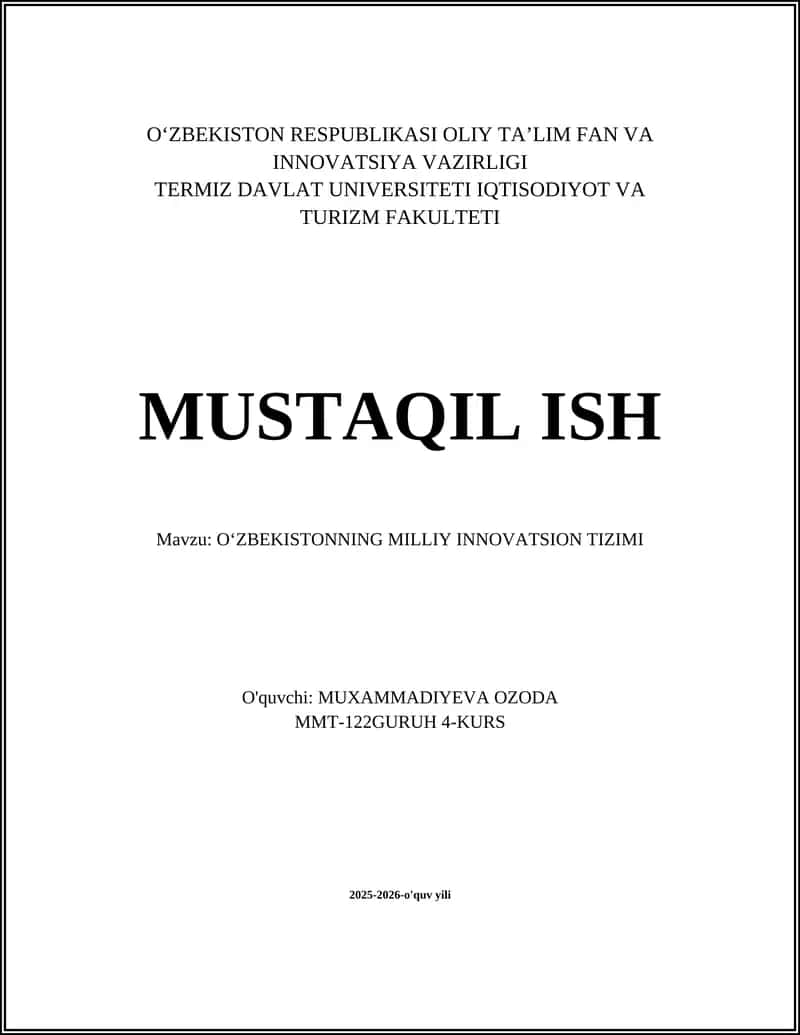 OʻZBEKISTONNING MILLIY INNOVATSION TIZIMI