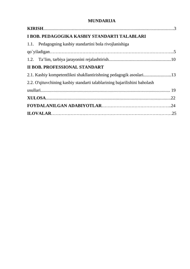 Pedagogning kasbiy standarti va kasbiy kompetentligini shakllantirishning pedagogik asoslari
