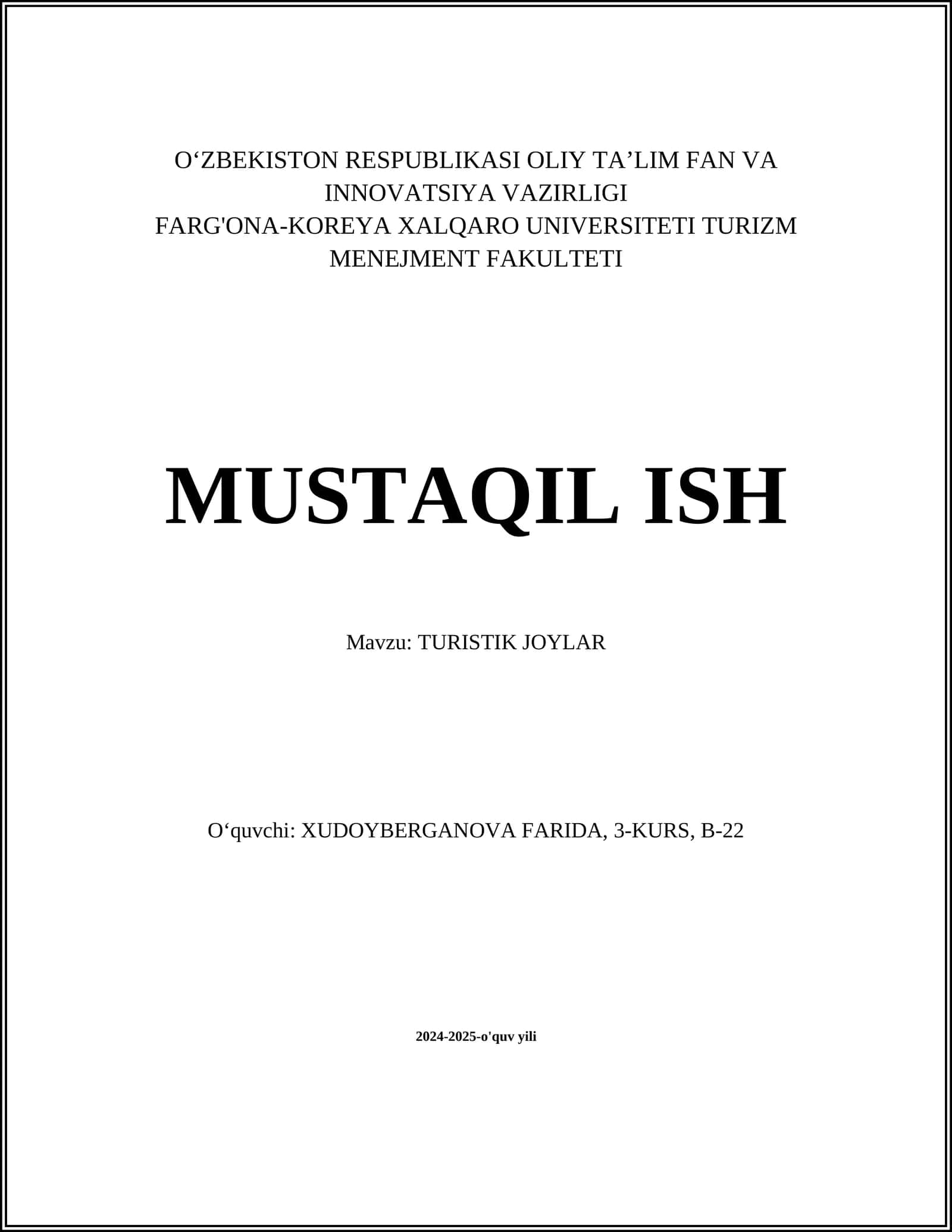 TURISTIK JOYLAR