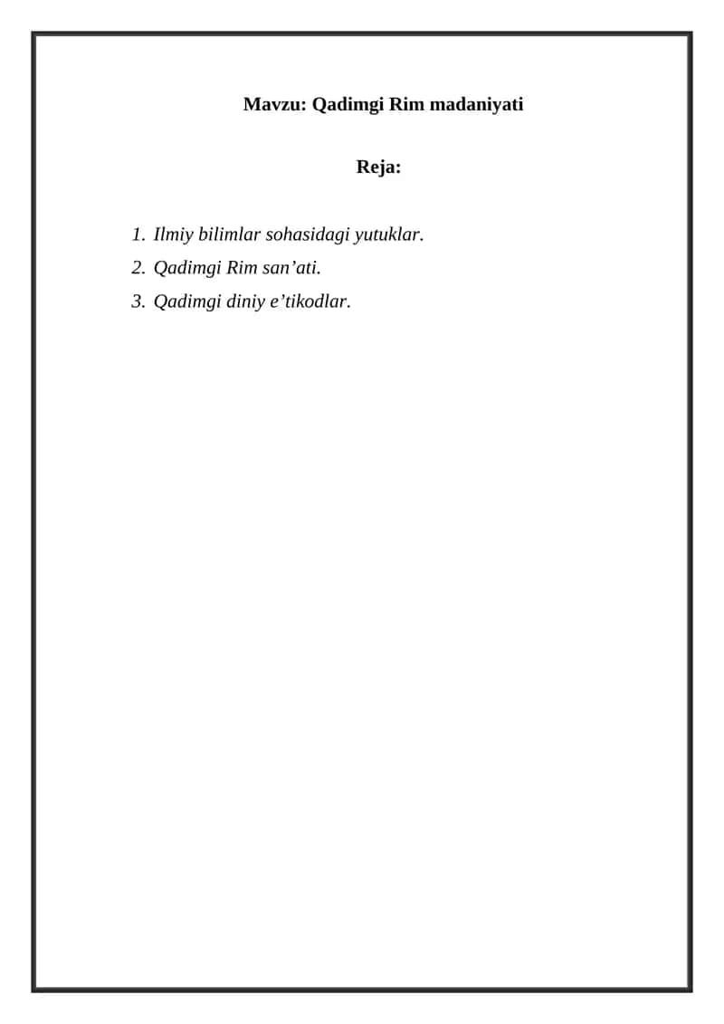 Qadimgi Rim madaniyati referat