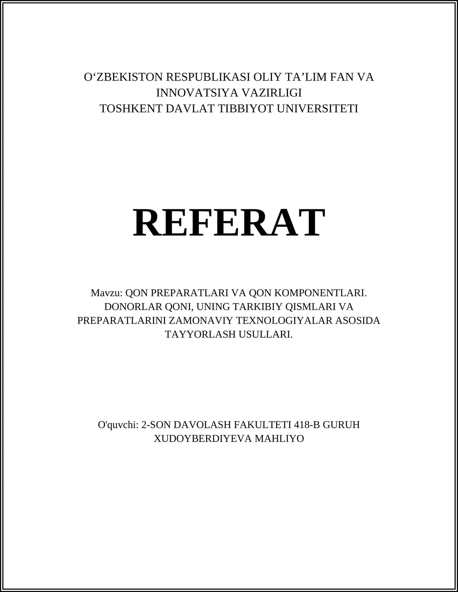 Qon preparatlari va qon komponentlari