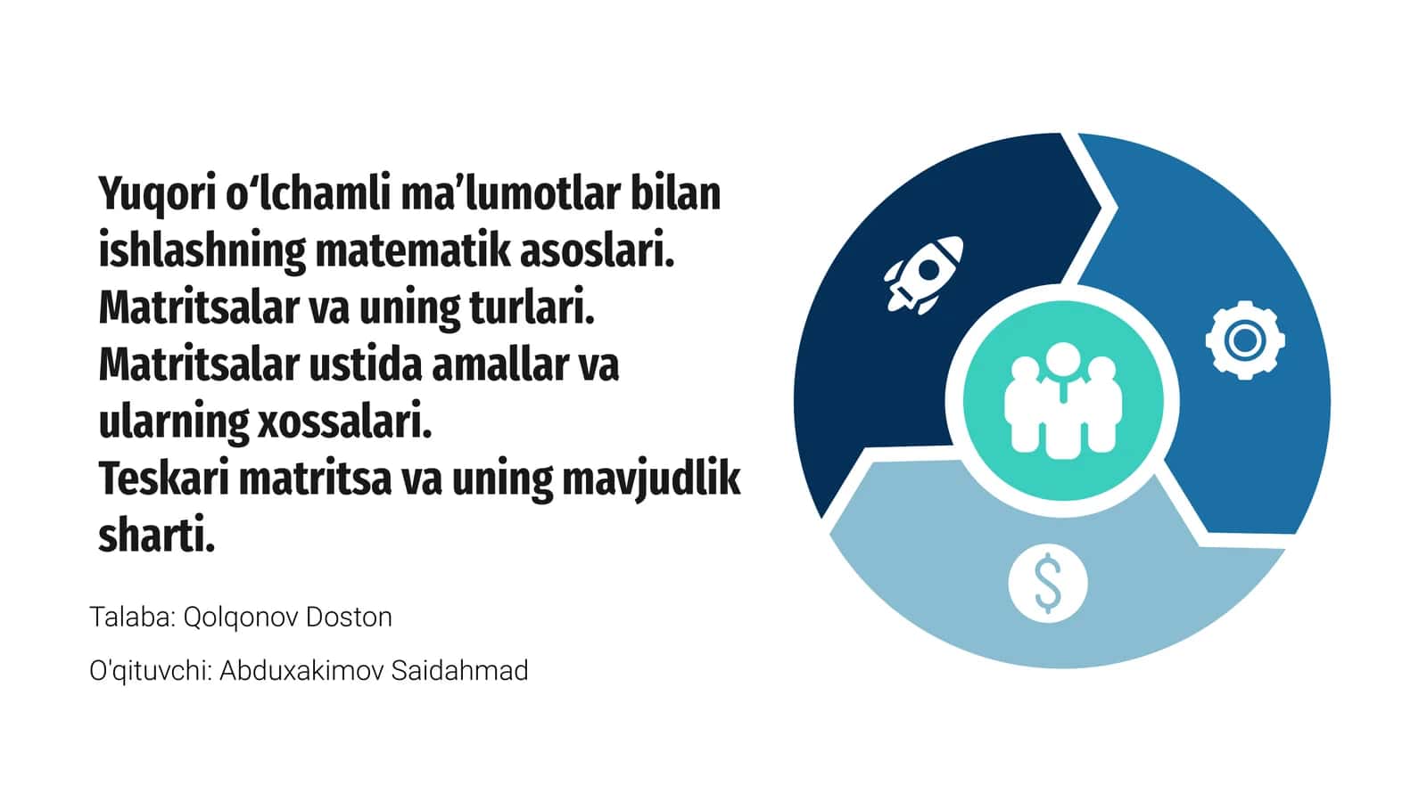 Yuqori O‘lchamli Ma’lumotlar bilan ishlashning matematik asoslari